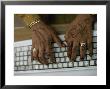 Woman's Hands On A Computer Keyboard Decorated With Henna by Lynn Abercrombie Limited Edition Print