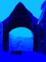 Abstract Image Of A Bench And Brick Arched Structure In Blue by Images Monsoon Limited Edition Print