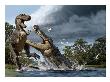 A Deinosuchus, An Alligator Ancestor, Lunges At An Albertosaurus. by National Geographic Society Limited Edition Print