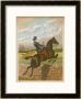 Lady Jumping A Wall Side Saddle On A Brown Horse by C.B. Herberte Limited Edition Print