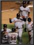 Texas Rangers V. San Francisco Giants, Game 5:  Cody Ross, Juan Uribe, Edgar Rentaria, Aaron Rowand by Stephen Dunn Limited Edition Pricing Art Print