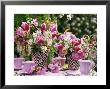 Vases Of Pink Tulips And Blossom On Table Laid For Coffee by Friedrich Strauss Limited Edition Pricing Art Print