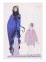 Blue Cloak With High Stand Fur Collar And Border by Georges Lepape Limited Edition Print