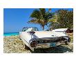 Classic 1959 White Cadillac Auto On Beautiful Beach Of Veradara, Cuba by Bill Bachmann Limited Edition Print