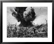 Us Marines Crouching Behind Hillside Rock Cover, Blowing Up Cave Connected To Japanese Blockhouse by W. Eugene Smith Limited Edition Print